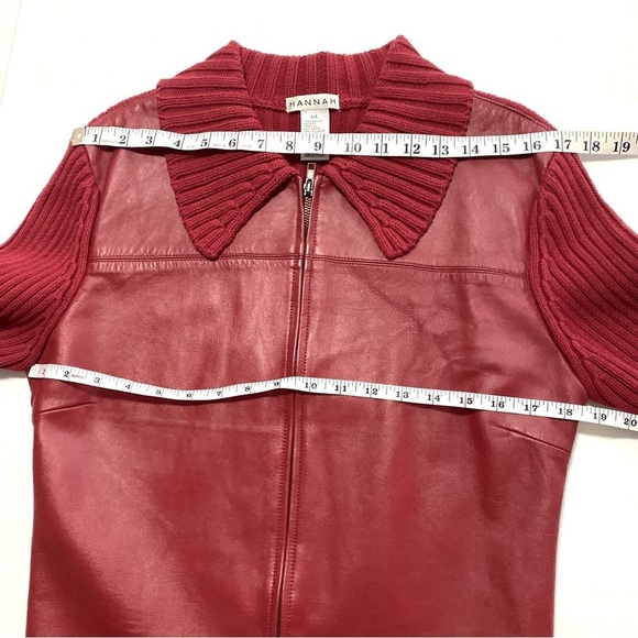Red Leather Front Cotton Knit Sweater Back Large - Picture 12 of 14